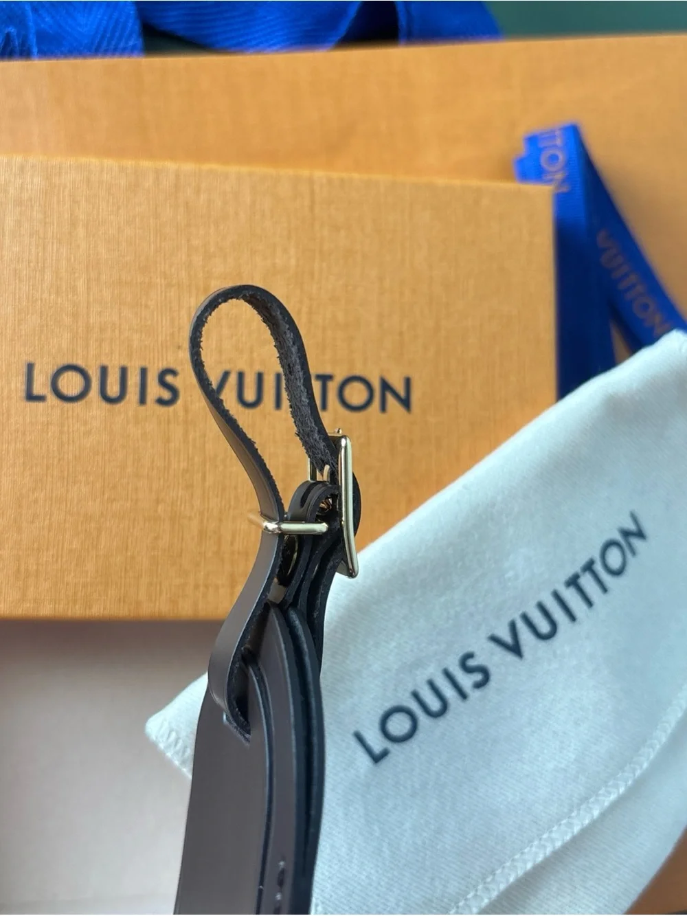 Louis Vuitton Brown Leather Luggage Tag with Gold Hardware